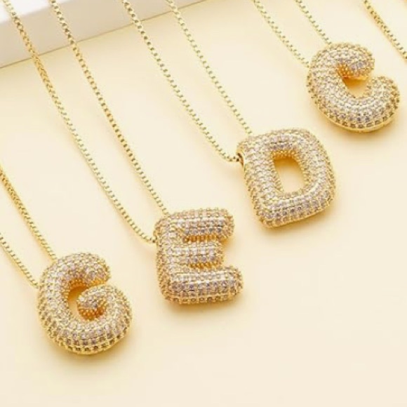 Bubble Initial All Letters Available Necklace Cz Diamond 18 KT Gold Plated 
NEW - Picture 6 of 11